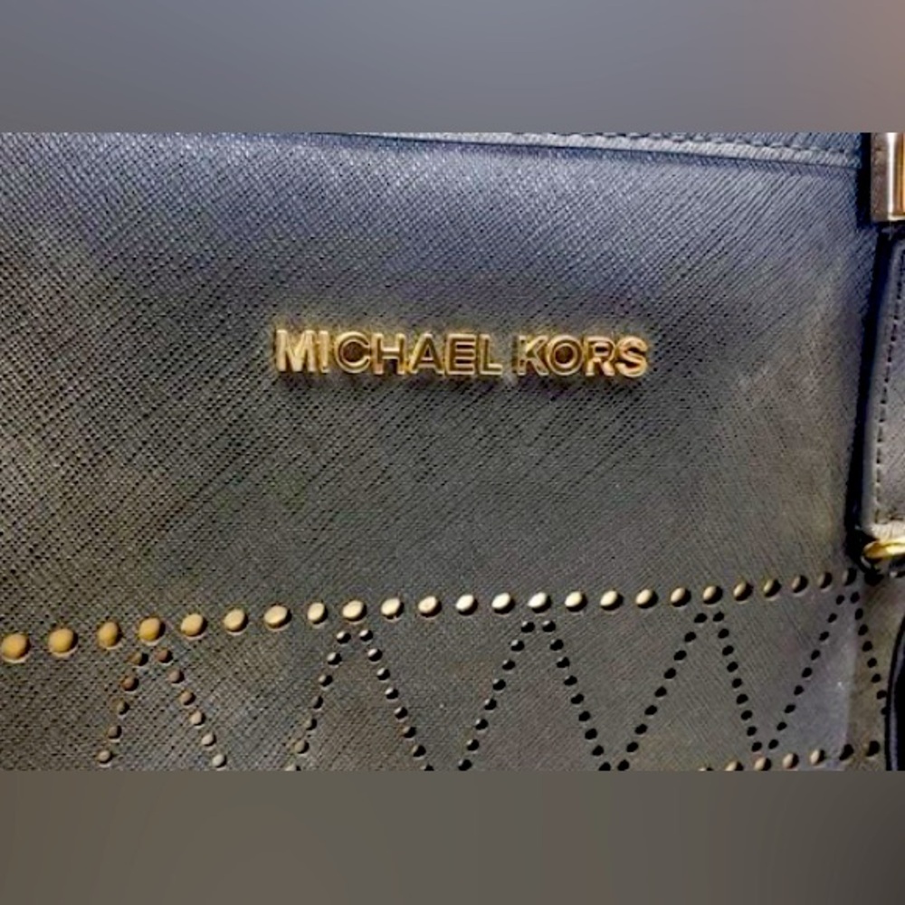 Very Rare Michael Kors | Authentic | Laser Cut Jet Set  Black Tote |Gold Accents - Picture 8 of 8